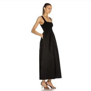Matteau Black Gathered Cotton Maxi Sundress